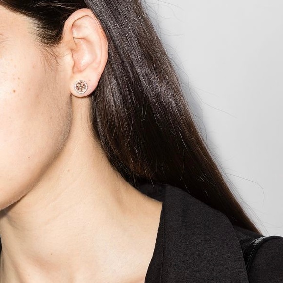 Tory Burch Gold Miller Pave Circle-Stud Earrings - Picture 12 of 14